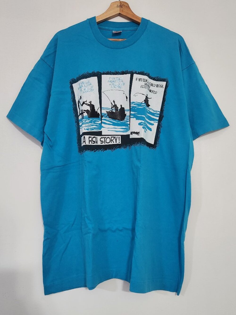 Vintage A Fish Story Lesson Boat Fishing Tee Men's XXL